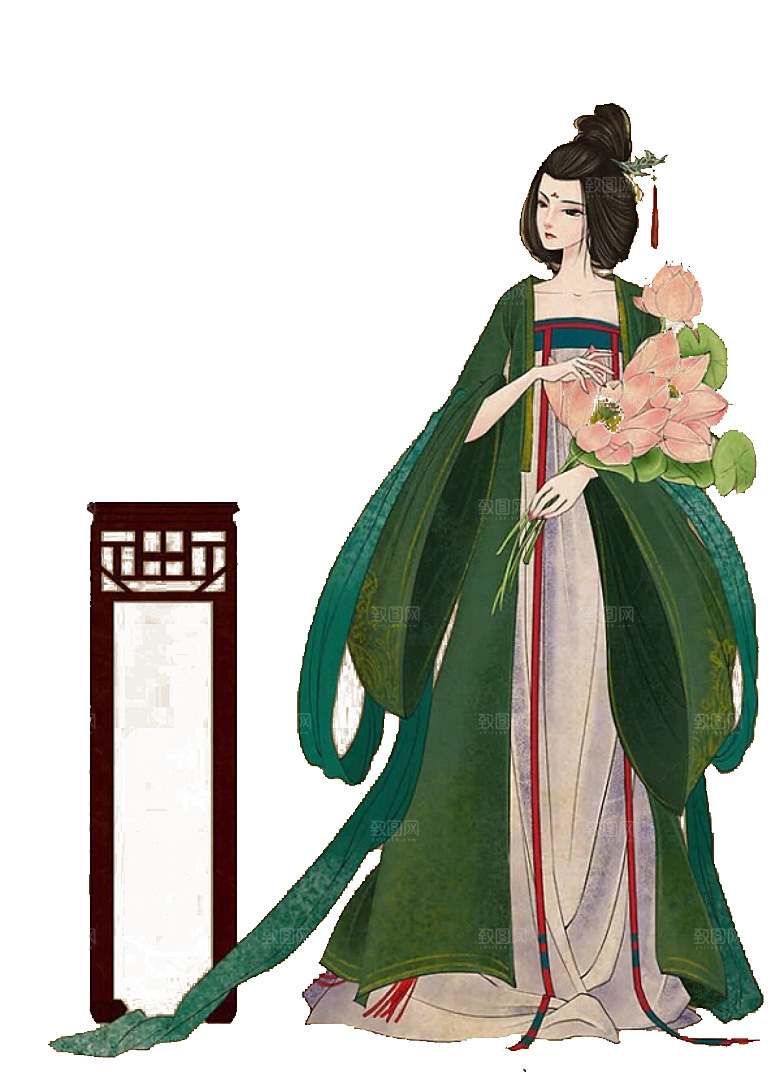 唯美古风水彩手绘荷花荷叶古典水墨莲花元素