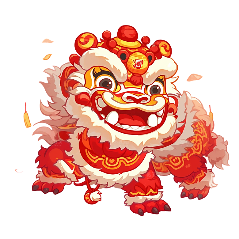 手绘卡通喜庆节日舞龙舞狮PNG免抠素材