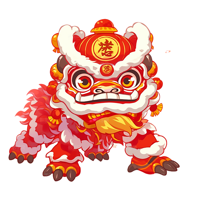 手绘卡通喜庆节日舞龙舞狮PNG免抠素材