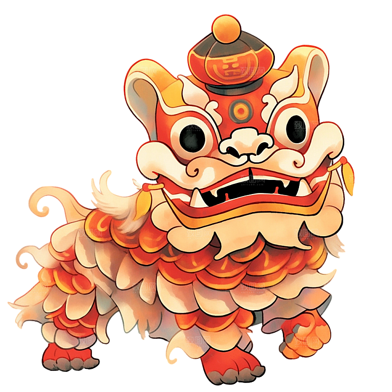 手绘卡通喜庆节日舞龙舞狮PNG免抠
