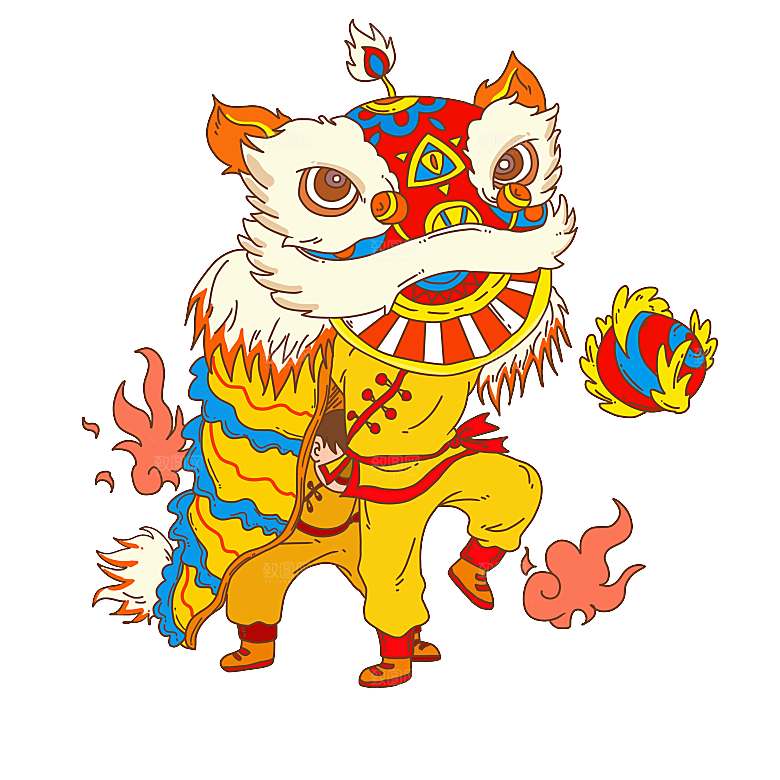 手绘卡通喜庆节日舞龙舞狮PNG免抠