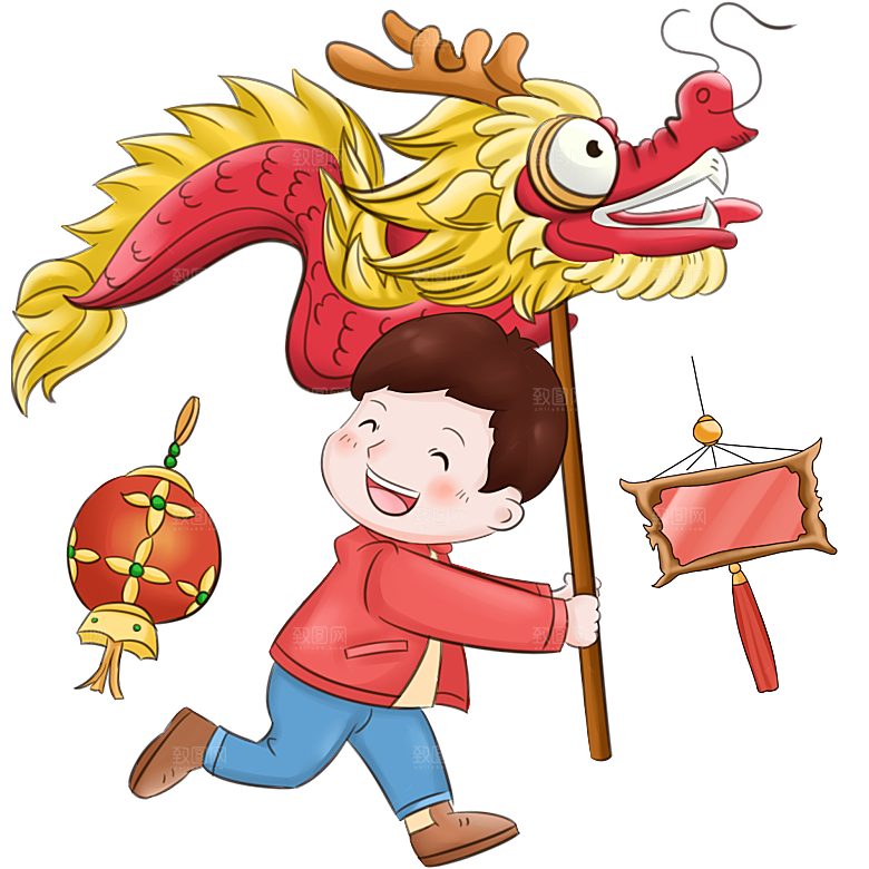 手绘卡通喜庆节日舞龙舞狮PNG免抠