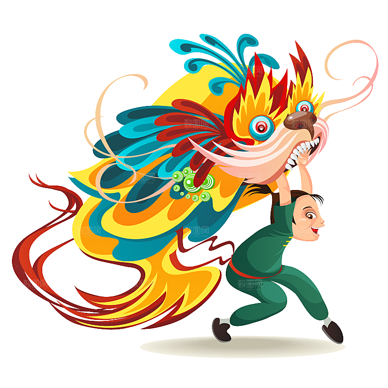 手绘卡通喜庆节日舞龙舞狮PNG免抠