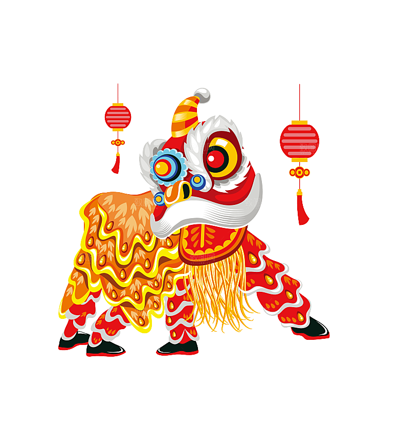 手绘卡通喜庆节日舞龙舞狮PNG免抠