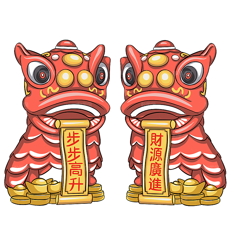 手绘卡通喜庆节日舞龙舞狮PNG免抠