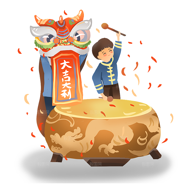 手绘卡通喜庆节日舞龙舞狮PNG免抠素材