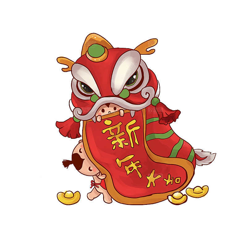 手绘卡通喜庆节日舞龙舞狮PNG免抠