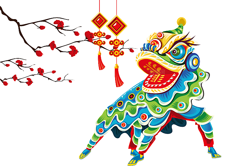 手绘卡通喜庆节日舞龙舞狮PNG免抠