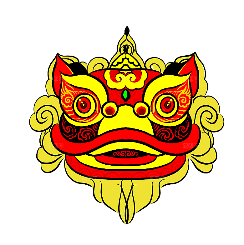 手绘卡通喜庆节日舞龙舞狮PNG免抠