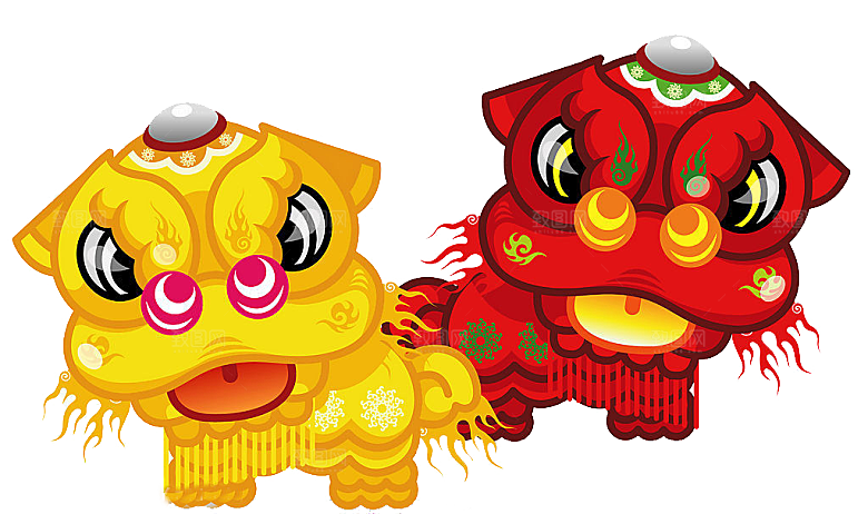 手绘卡通喜庆节日舞龙舞狮PNG免抠