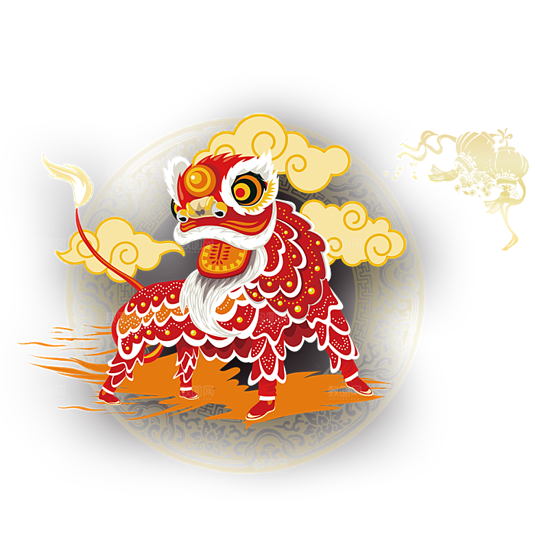 手绘卡通喜庆节日舞龙舞狮PNG免抠素材