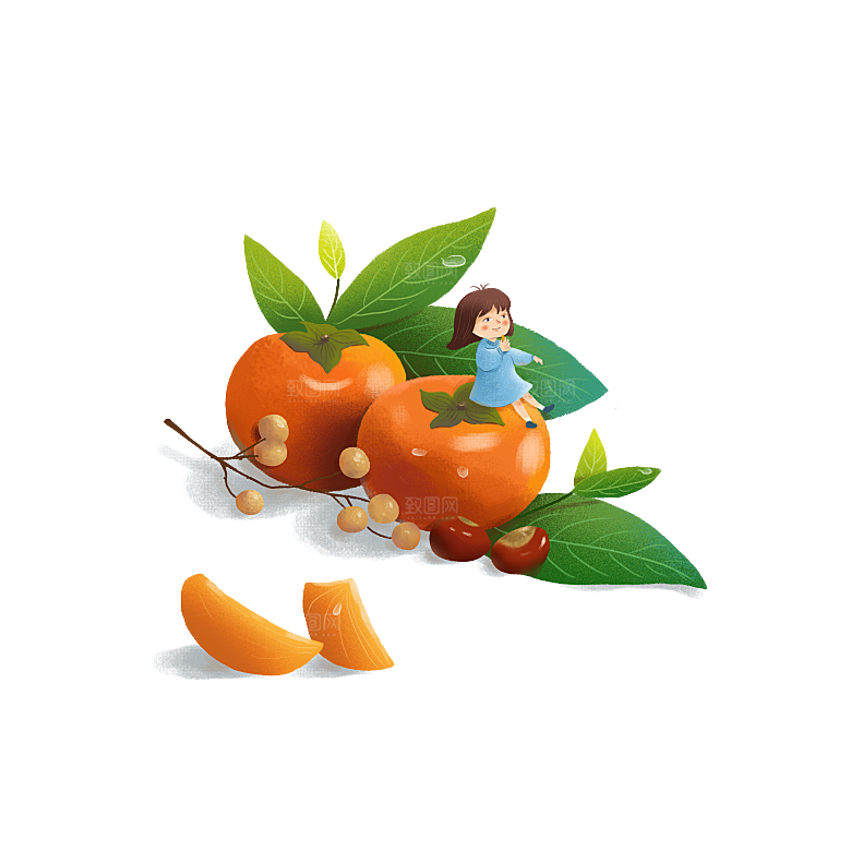 卡通手绘柿子秋季丰收PNG免抠图片素材