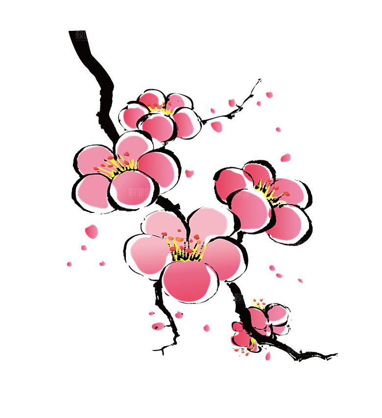 中国风梅花腊梅桃花樱花插画PNG素材