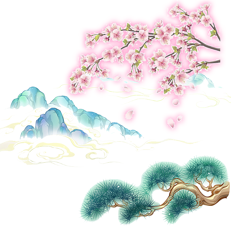 中国风梅花腊梅桃花樱花插画PNG