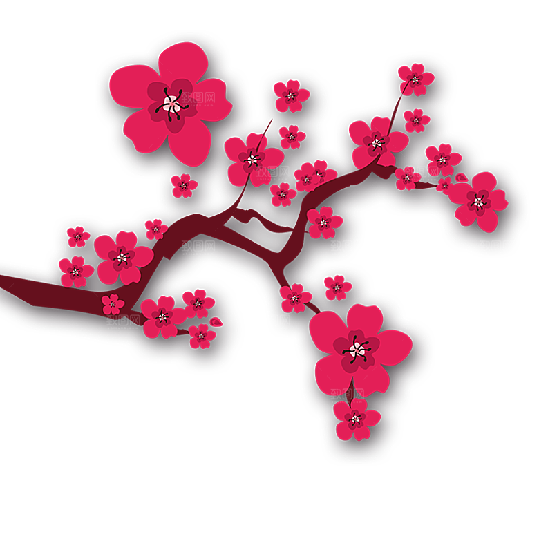 中国风梅花腊梅桃花樱花插画PNG