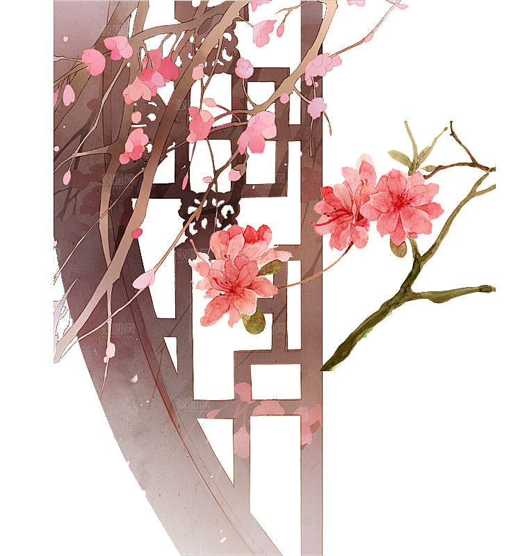 中国风梅花腊梅桃花樱花插画PNG素材