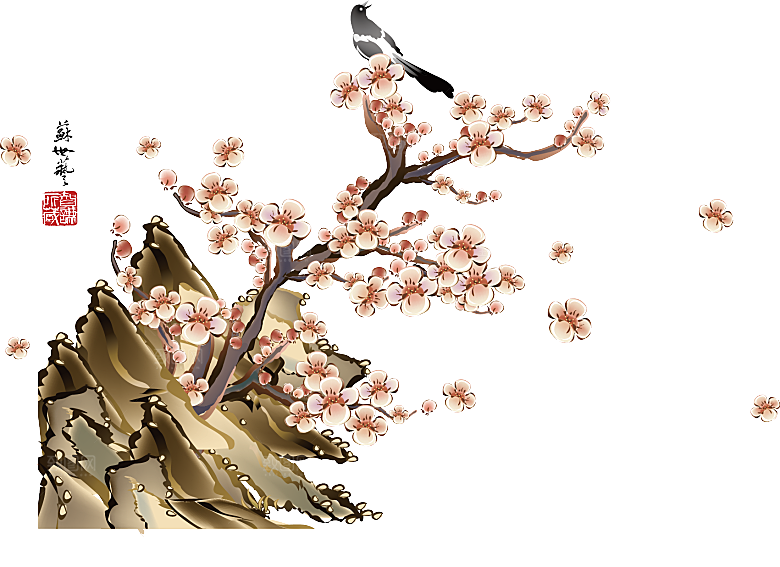 中国风梅花腊梅桃花樱花插画PNG素材