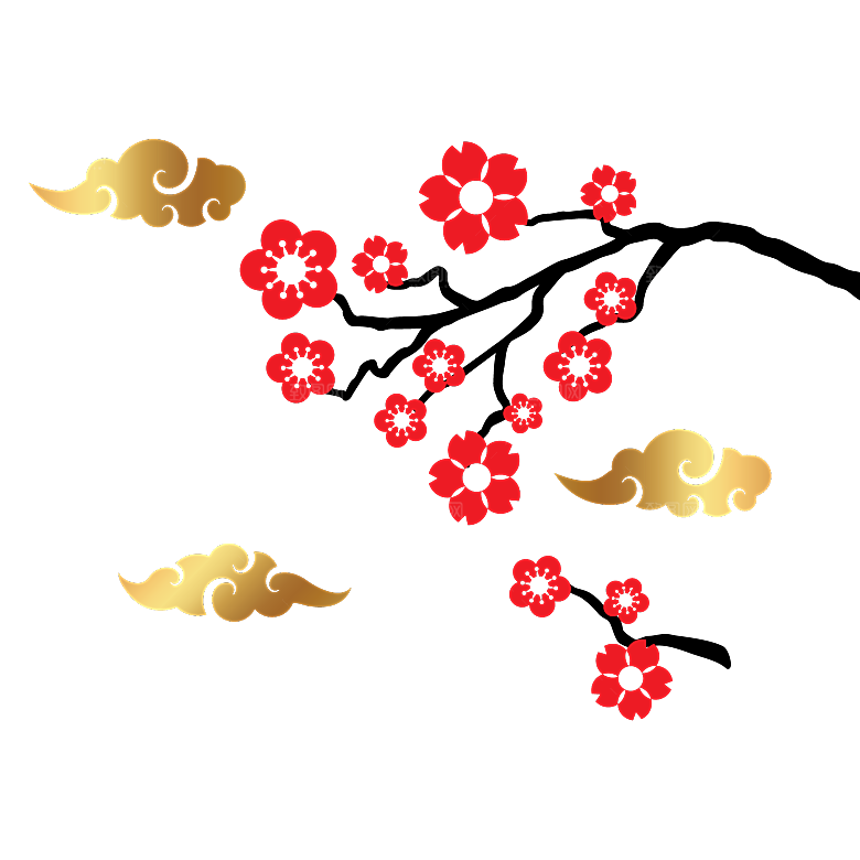 中国风梅花腊梅桃花樱花插画PNG