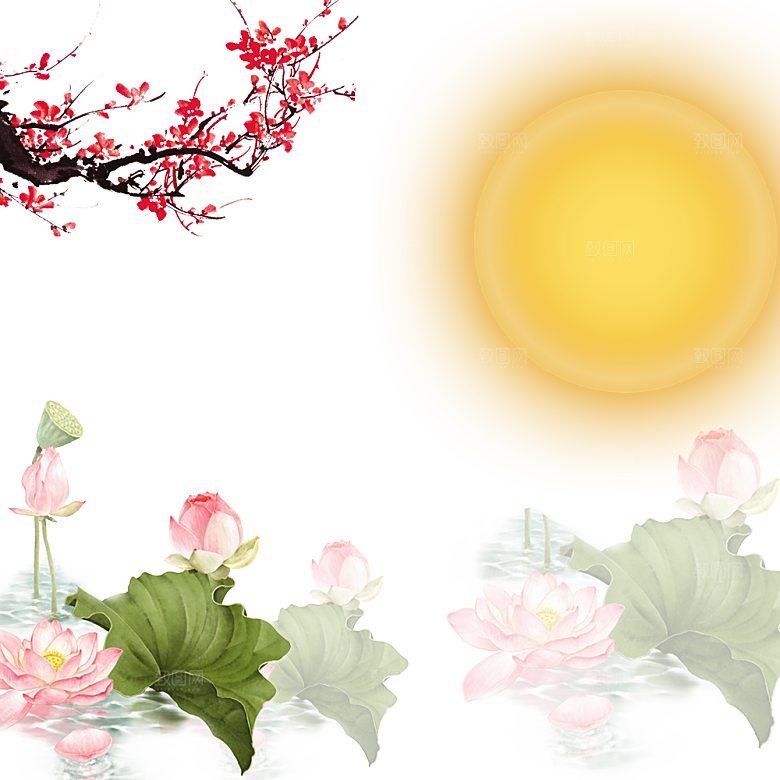 中国风梅花腊梅桃花樱花插画PNG