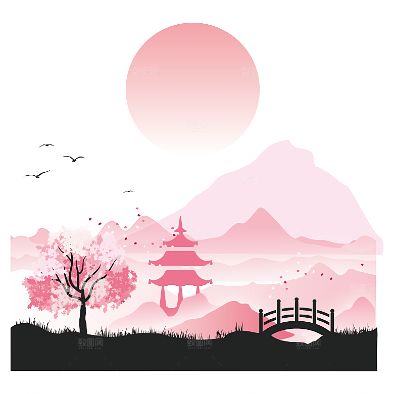 中国风梅花腊梅桃花樱花插画PNG