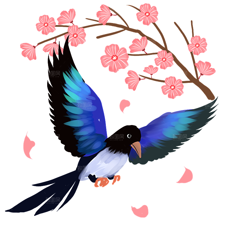 中国风梅花腊梅桃花樱花插画PNG图片