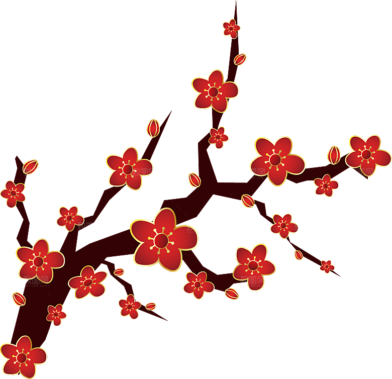 中国风梅花腊梅桃花樱花插画PNG图片素材