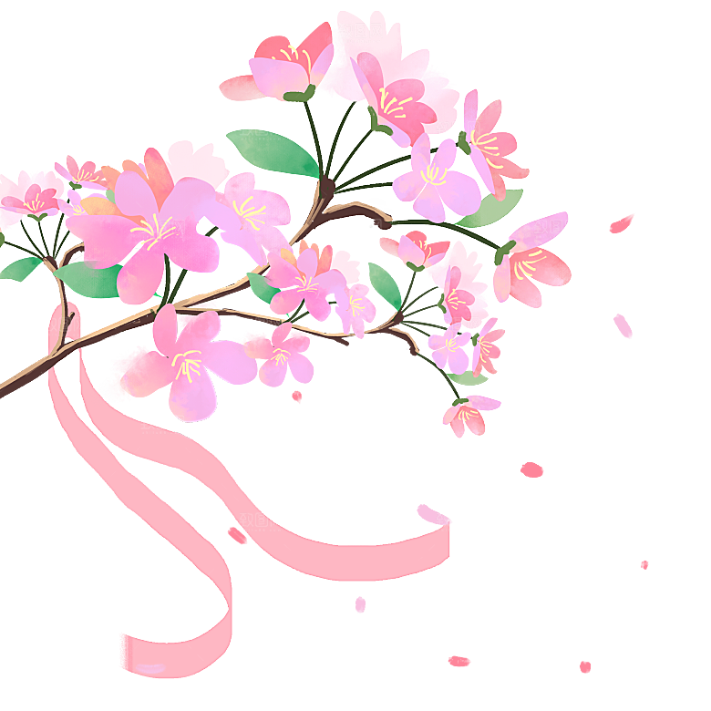 手绘粉红色樱花桃花梅花花朵PNG免抠