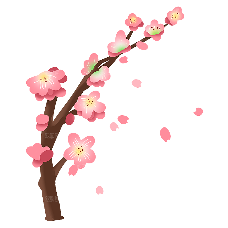 手绘粉红色樱花桃花梅花花朵PNG免抠