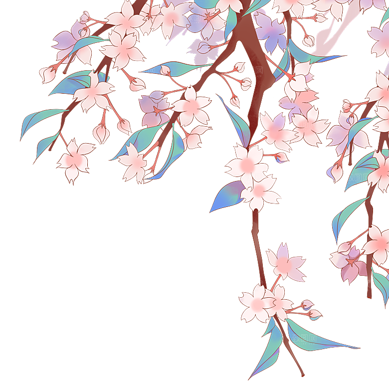 手绘粉红色樱花桃花梅花花朵PNG免抠素材