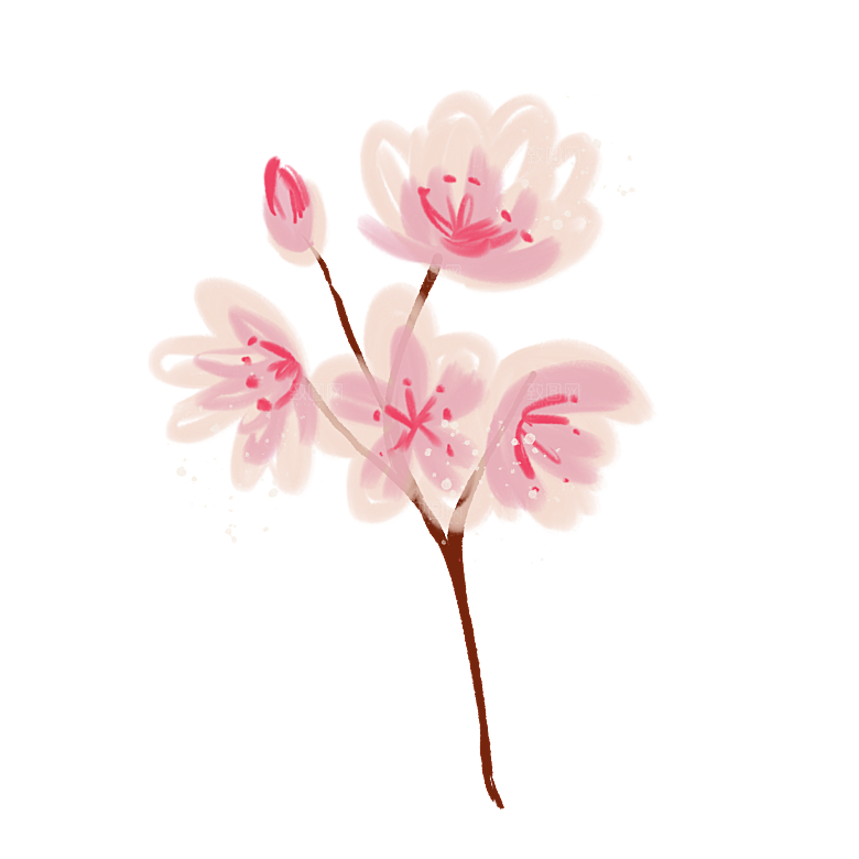 手绘粉红色樱花桃花梅花花朵PNG免抠