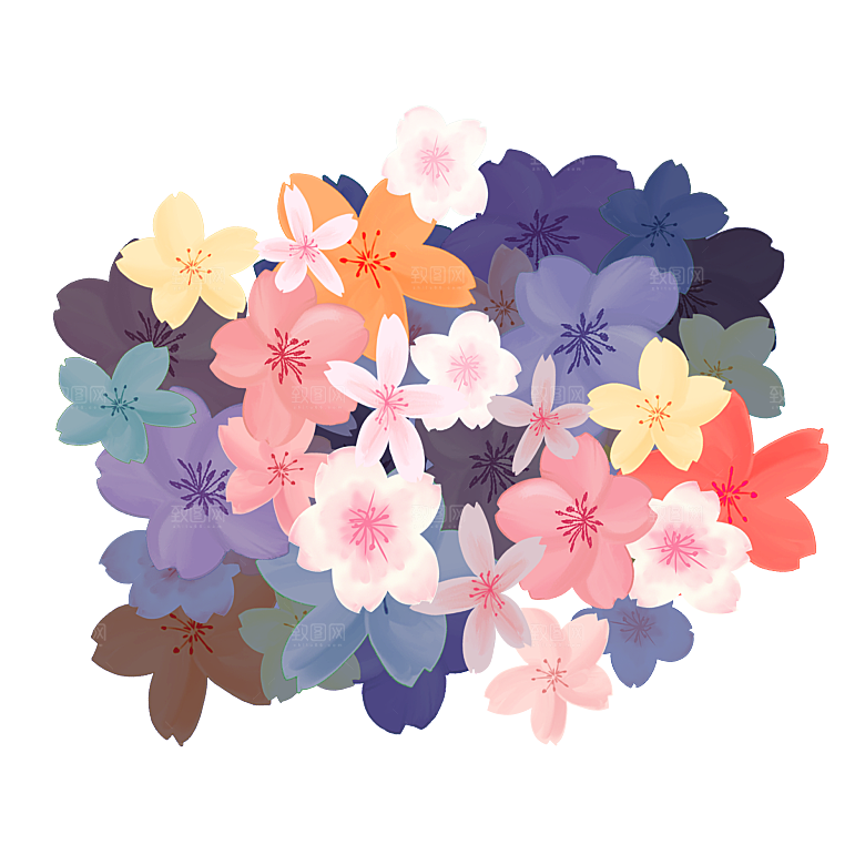 手绘粉红色樱花桃花梅花花朵PNG免抠素材