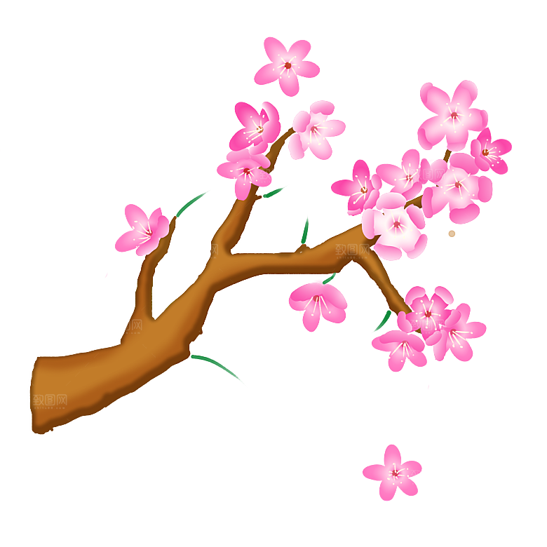 手绘粉红色樱花桃花梅花花朵PNG免抠素材