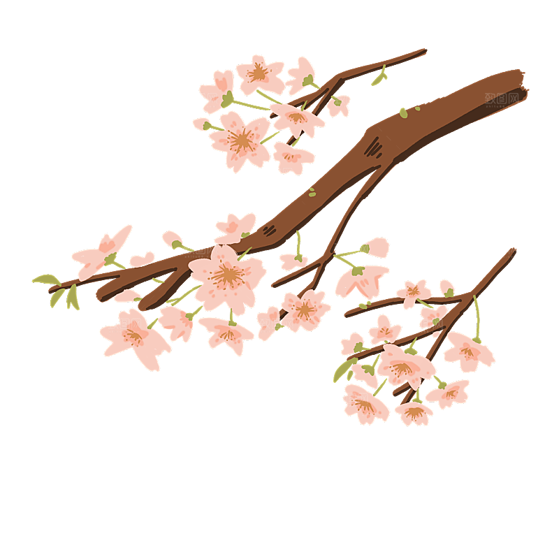 手绘粉红色樱花桃花梅花花朵PNG免抠