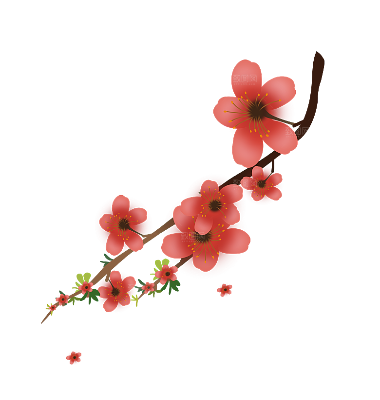 手绘粉红色樱花桃花梅花花朵PNG免抠