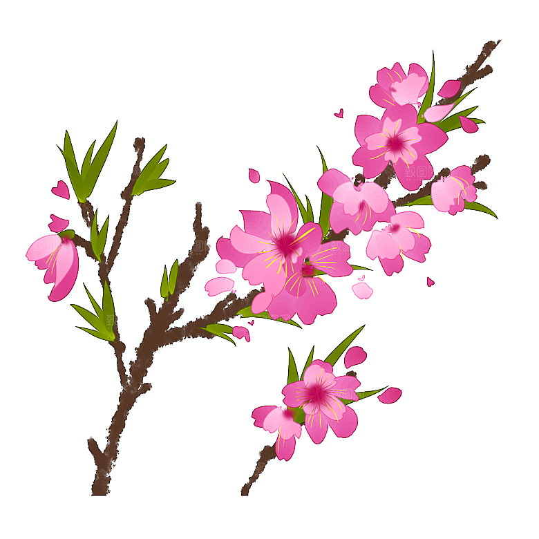 手绘粉红色樱花桃花梅花花朵PNG免抠