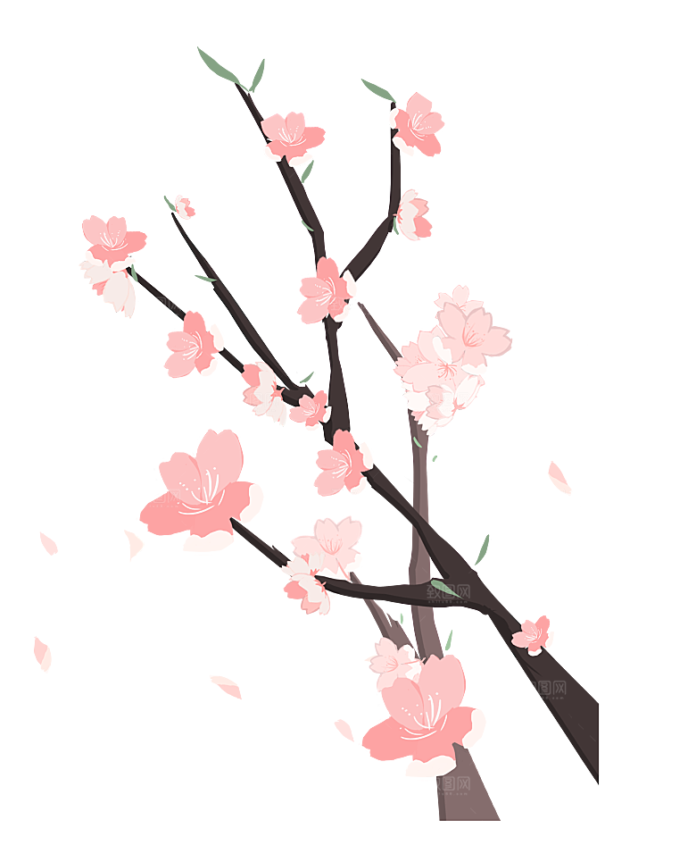 手绘粉红色樱花桃花梅花花朵PNG免抠
