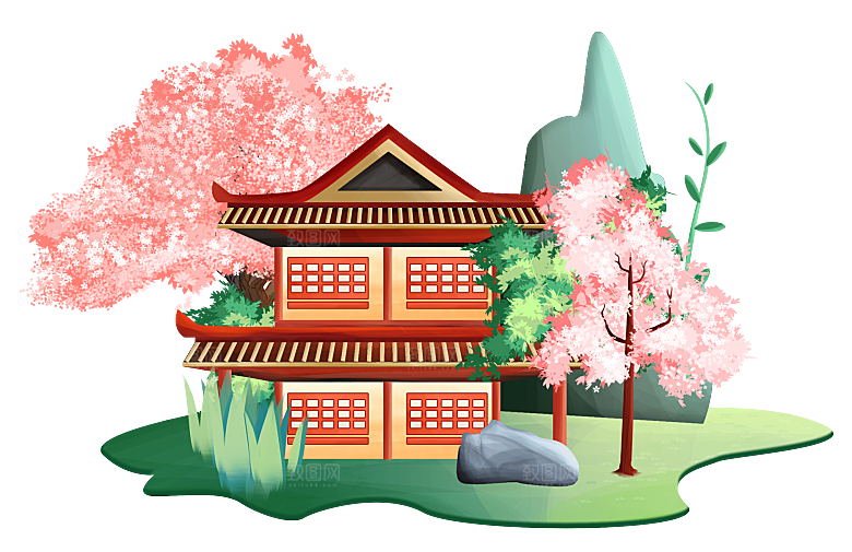 手绘粉红色樱花桃花梅花花朵PNG免抠素材
