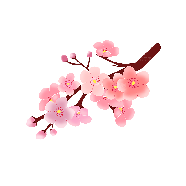 手绘粉红色樱花桃花梅花花朵PNG免抠素材