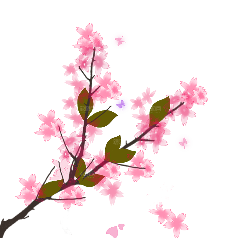 手绘粉红色樱花桃花梅花花朵PNG免抠素材