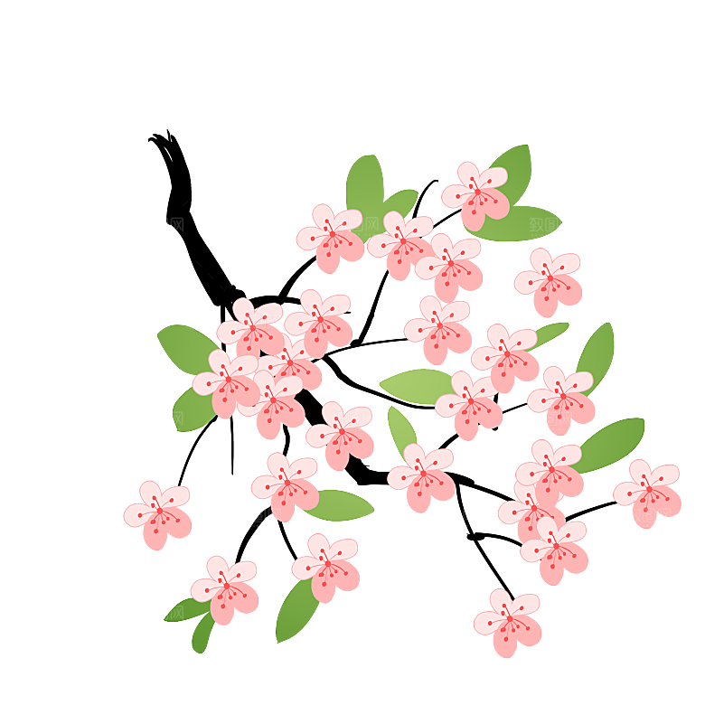 手绘粉红色樱花桃花梅花花朵PNG免抠