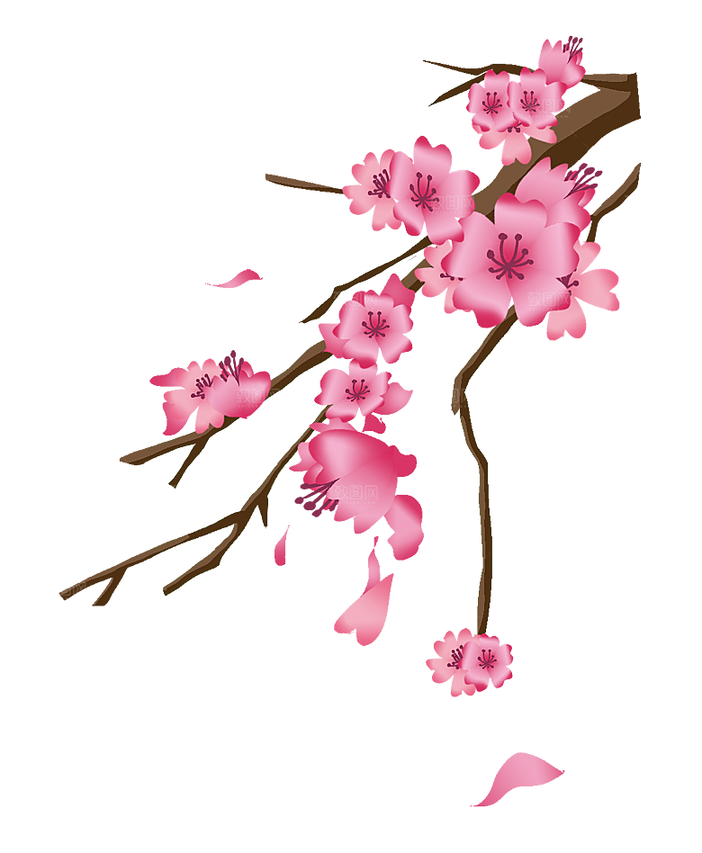 手绘粉红色樱花桃花梅花花朵PNG免抠