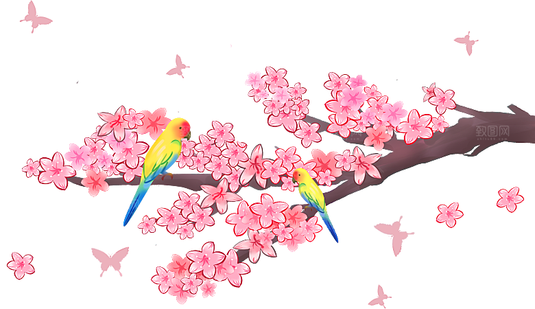 手绘粉红色樱花桃花梅花花朵PNG免抠