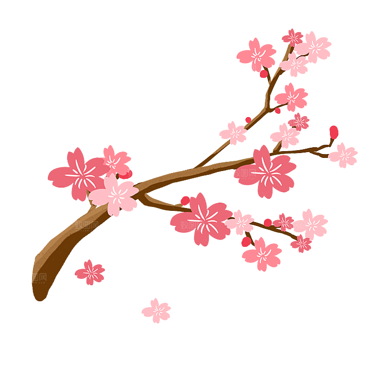 手绘粉红色樱花桃花梅花花朵PNG免抠
