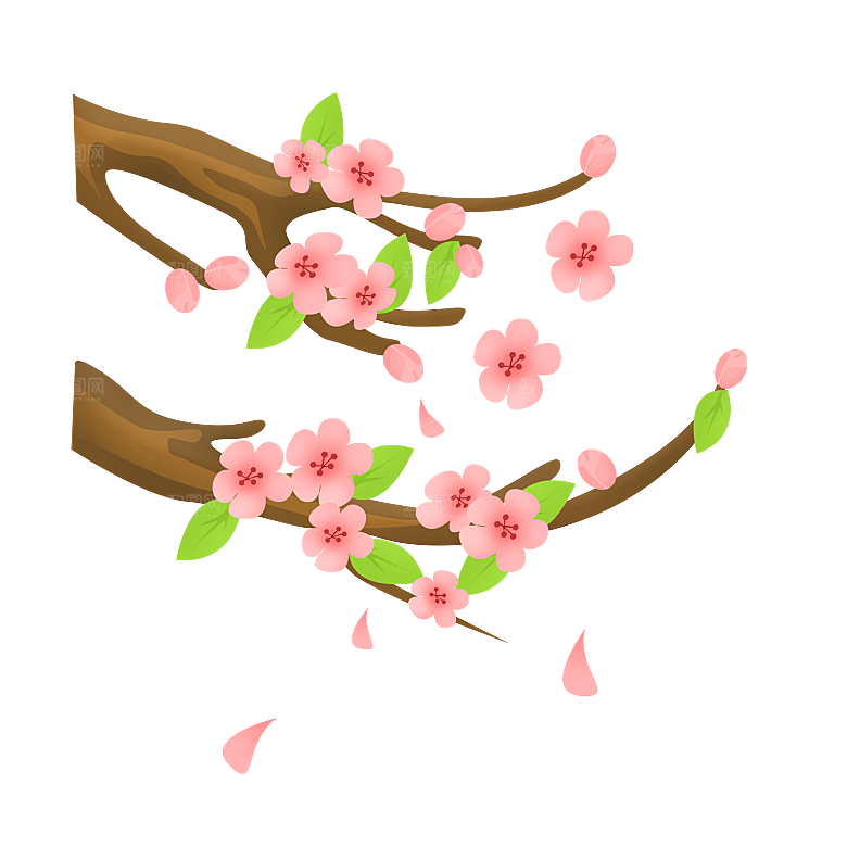 手绘粉红色樱花桃花梅花花朵PNG免抠