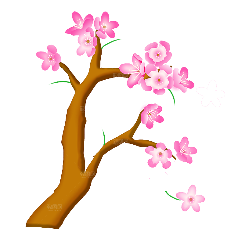 手绘粉红色樱花桃花梅花花朵PNG免抠