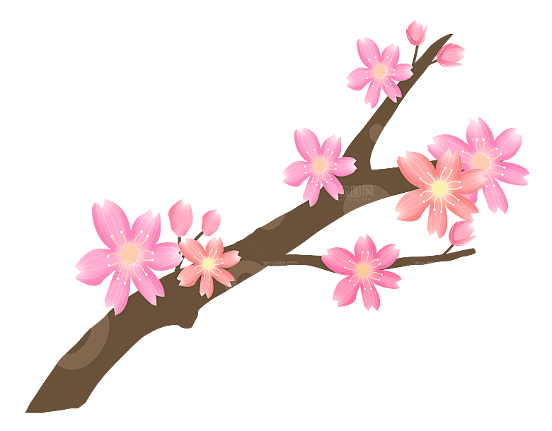 手绘粉红色樱花桃花梅花花朵PNG免抠素材