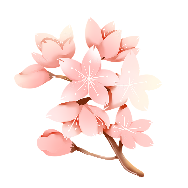 手绘粉红色樱花桃花梅花花朵PNG免抠