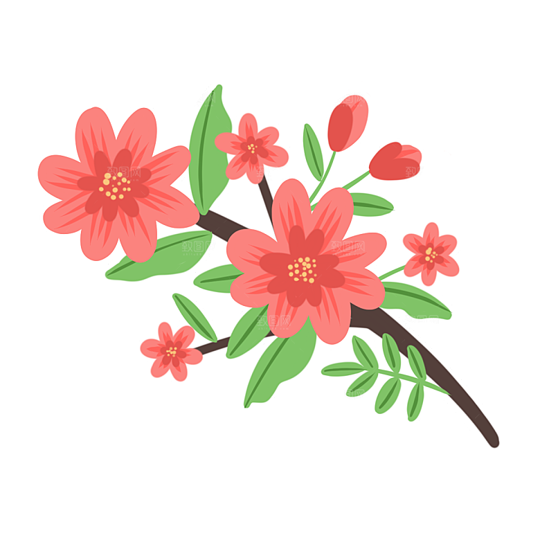 手绘粉红色樱花桃花梅花花朵PNG免抠素材