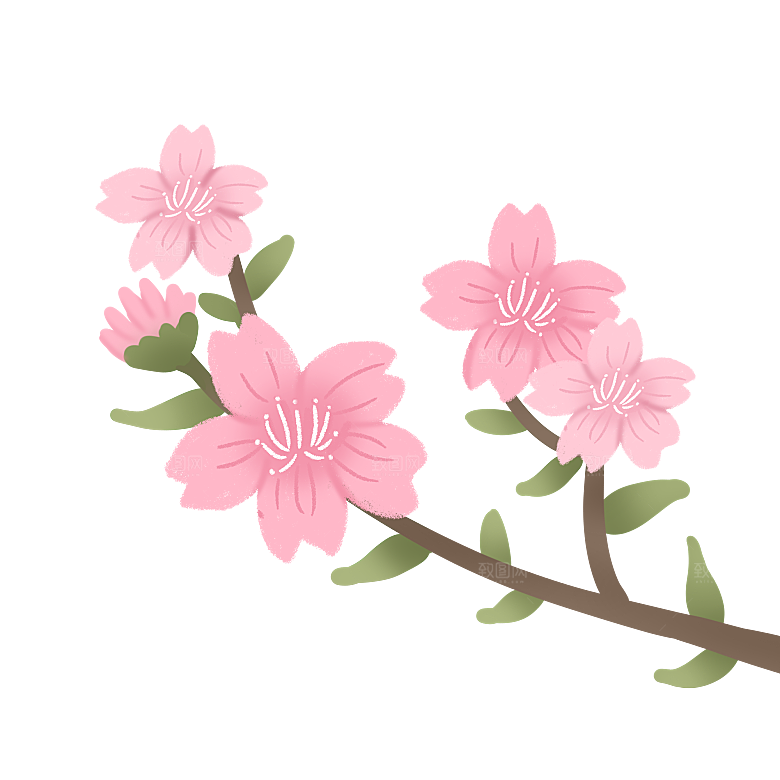 手绘粉红色樱花桃花梅花花朵PNG免抠素材