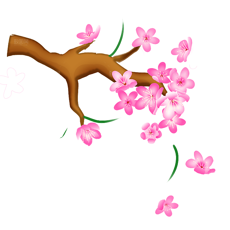 手绘粉红色樱花桃花梅花花朵PNG免抠